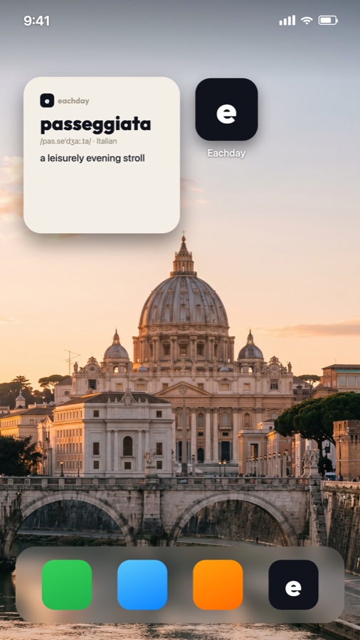 Eachday word-of-the-day widget on an iPhone home screen